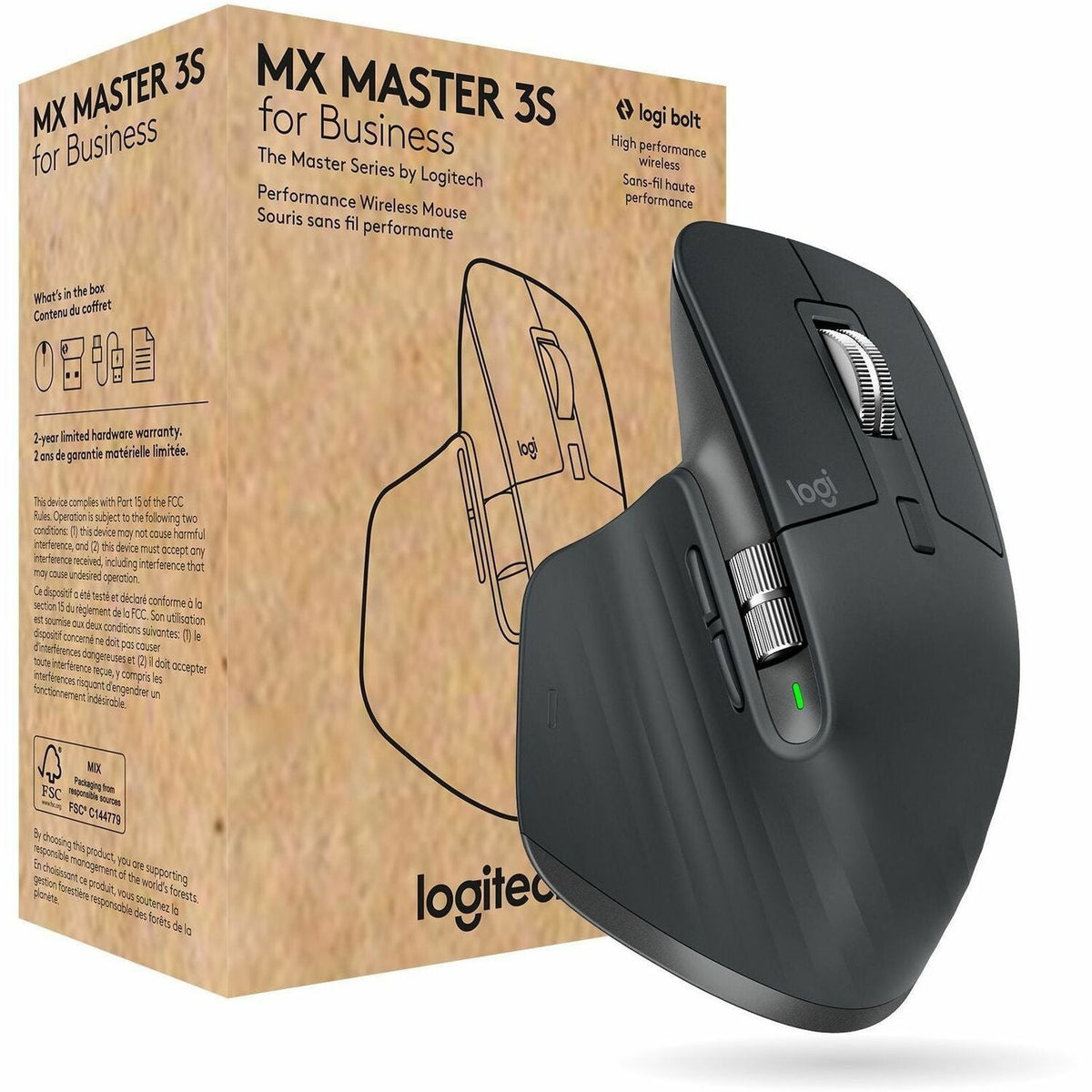Logitech MX Master 3S for Business, Wireless Mouse with Quiet Clicks, 8K DPI, Logi Bolt USB Receiver, Graphite - 910-006581
