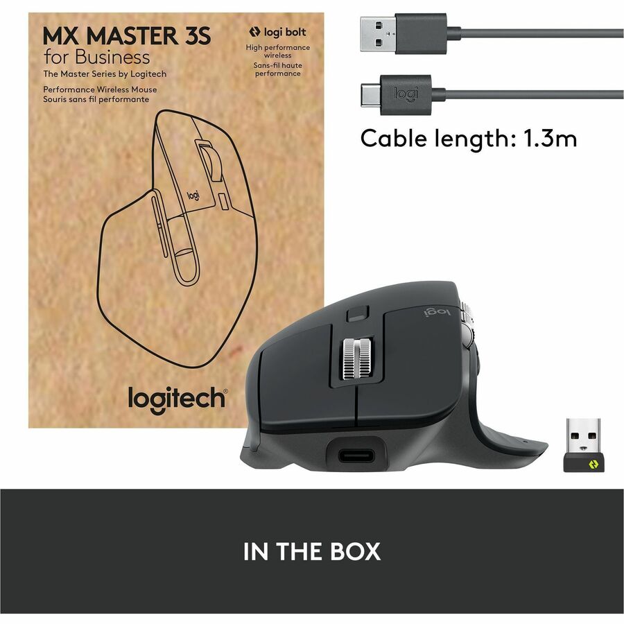 Logitech MX Master 3S for Business, Wireless Mouse with Quiet Clicks, 8K DPI, Logi Bolt USB Receiver, Graphite - 910-006581