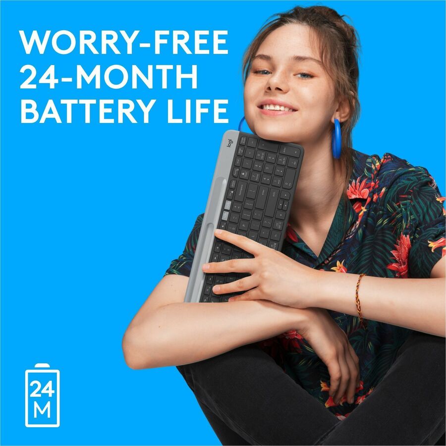 Logitech K585 Multi-Device Slim Wireless Keyboard, Built-in Cradle for device, Bluetooth/Receiver, Easy Switch, Graphite - 920-011479