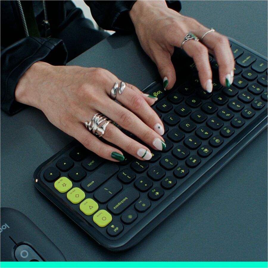 Logitech POP ICON KEYS Wireless Bluetooth Keyboard, Comfortable Typing, Programmable Keys, Easy-Switch Between up to 3 Devices (Graphite & Green) - 920-013143