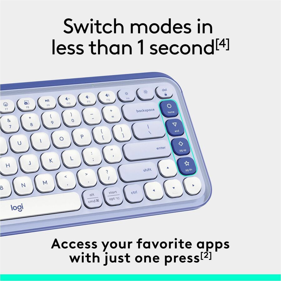 Logitech POP ICON KEYS Wireless Bluetooth Keyboard, Comfortable Typing, Programmable Keys, Easy-Switch Between up to 3 Devices (Lilac & Off-white) - 920-013050