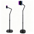 Tablet Floor Stand with Weighted Base, Dual Articulated Arm Adjustable Floor Tablet Holder for Live Streaming, Reading & Bedroom