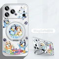 Bluey Cartoon MagSafe Phone Case with 360° Rotatable Kickstand, Clear Transparent Shockproof Protective Cover for iPhone