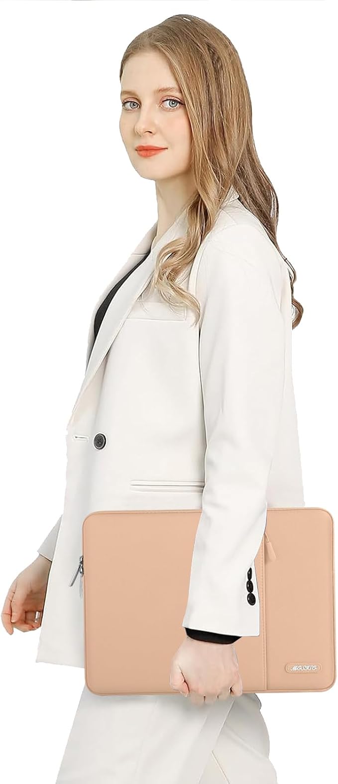 MOSISO Laptop Case 13.3 inch, 13-13.3 inch Laptop Sleeve Compatible with MacBook Air/Pro 13 / Pro 14, HP Dell ASUS Lenovo Notebook, Polyester Vertical Computer Sleeve Bag with Pocket, Peach Fuzz