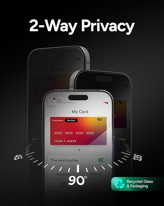 ZAGG Glass Elite Privacy Screen Protector for iPhone 16/15-2-Way Privacy Filter, Ultra-Strong Tempered Glass, 5X Stronger, InvisibleShield, Smudge-Free, Easy Install, Recycled Content